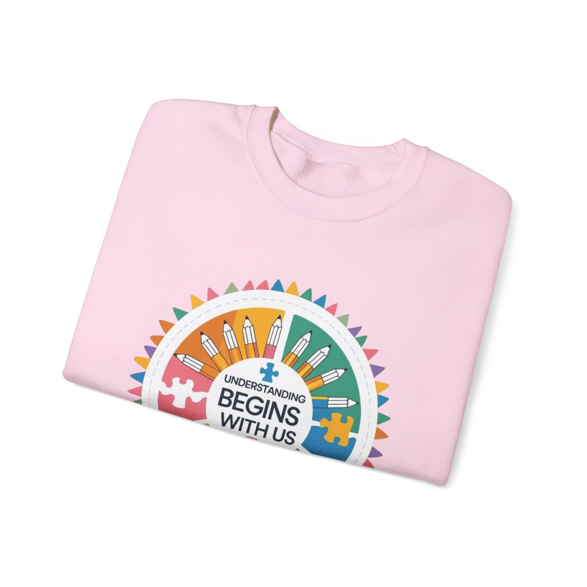 Colorful Puzzle Design Crewneck Sweatshirt - Cozy Gift for Awareness Support, Social Causes, Team Spirit, Soft Pullover