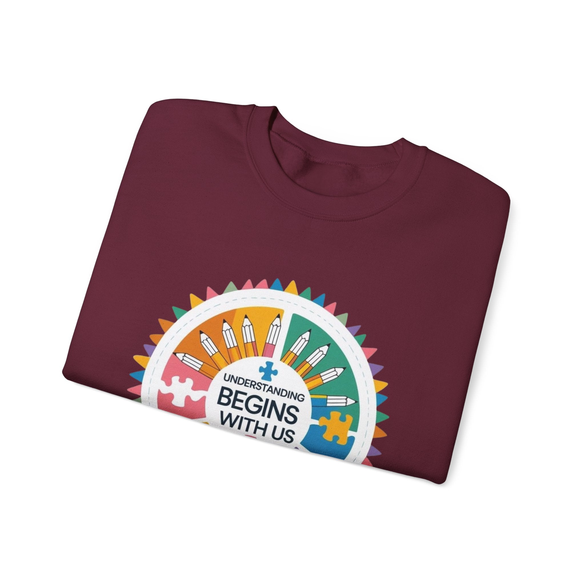 Colorful Puzzle Design Crewneck Sweatshirt - Cozy Gift for Awareness Support, Social Causes, Team Spirit, Soft Pullover