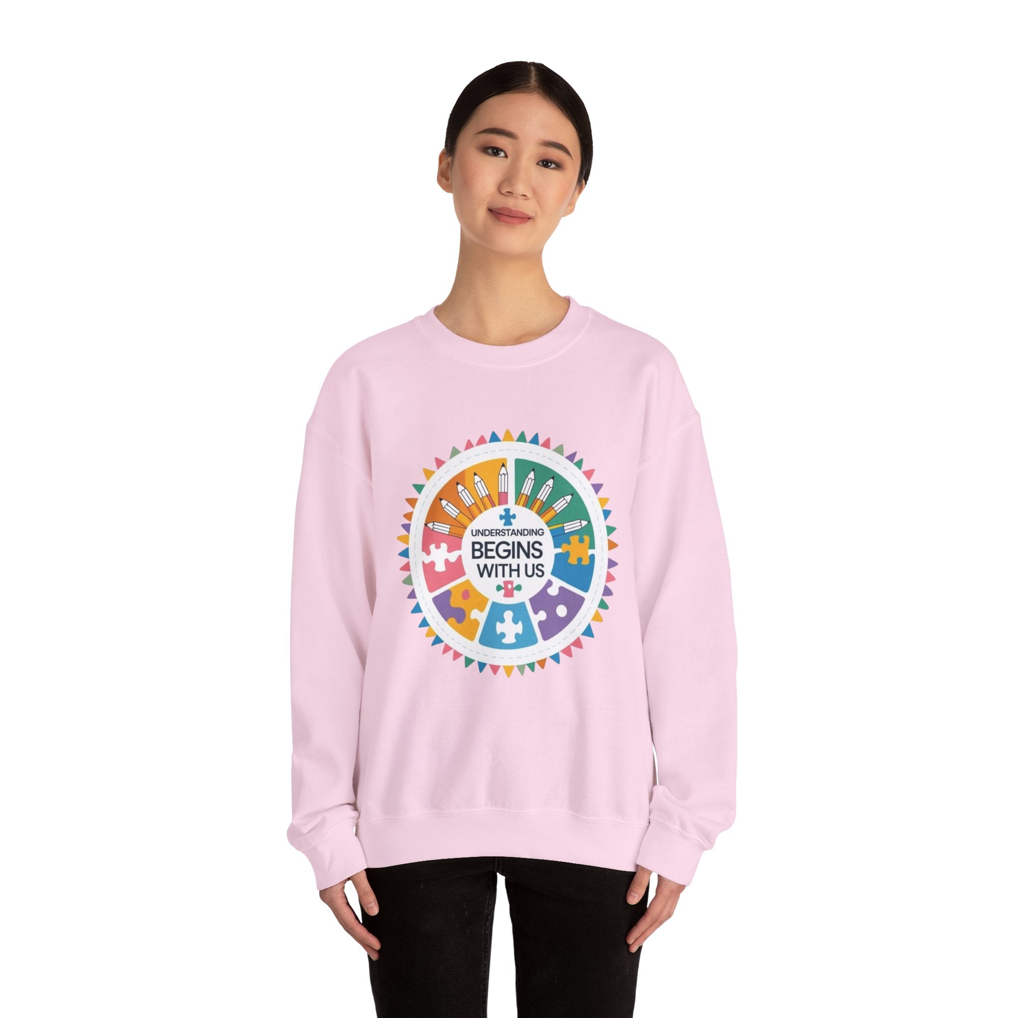 Colorful Puzzle Design Crewneck Sweatshirt - Cozy Gift for Awareness Support, Social Causes, Team Spirit, Soft Pullover