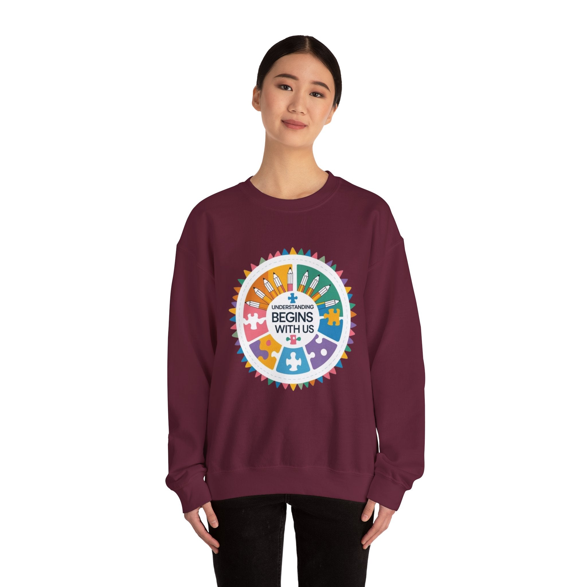 Colorful Puzzle Design Crewneck Sweatshirt - Cozy Gift for Awareness Support, Social Causes, Team Spirit, Soft Pullover