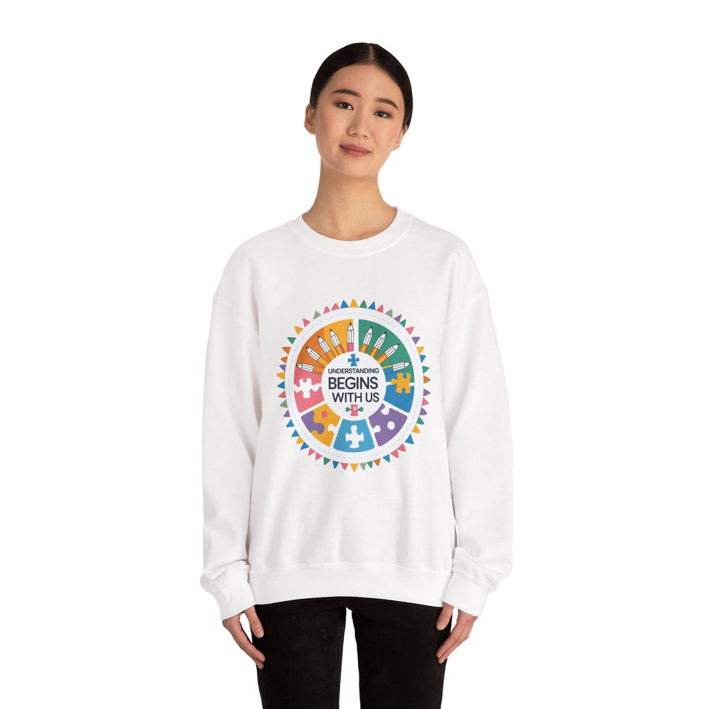 Colorful Puzzle Design Crewneck Sweatshirt - Cozy Gift for Awareness Support, Social Causes, Team Spirit, Soft Pullover