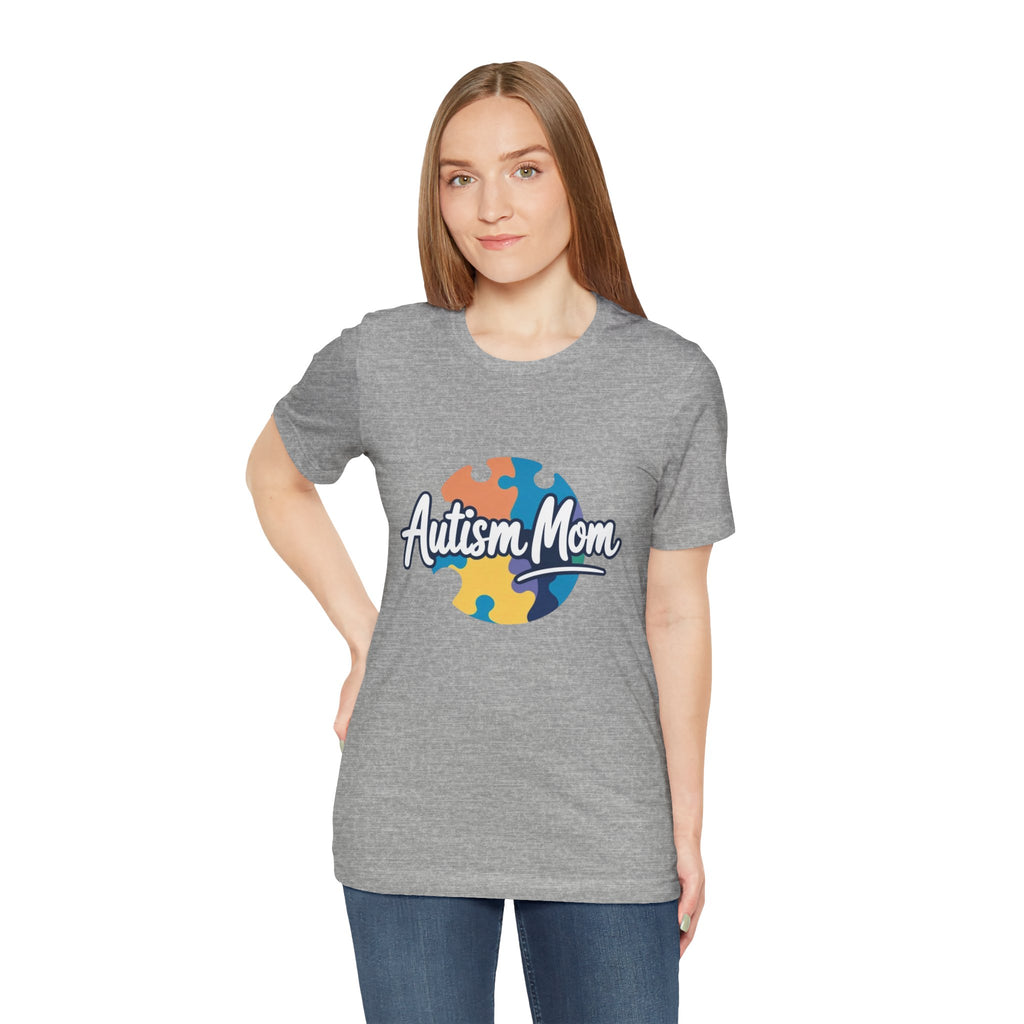 Autism Mom Short Sleeve Tee - Supportive Gift for Moms, Puzzle Design, Casual Everyday Wear, Awareness Apparel, Birthday Gift