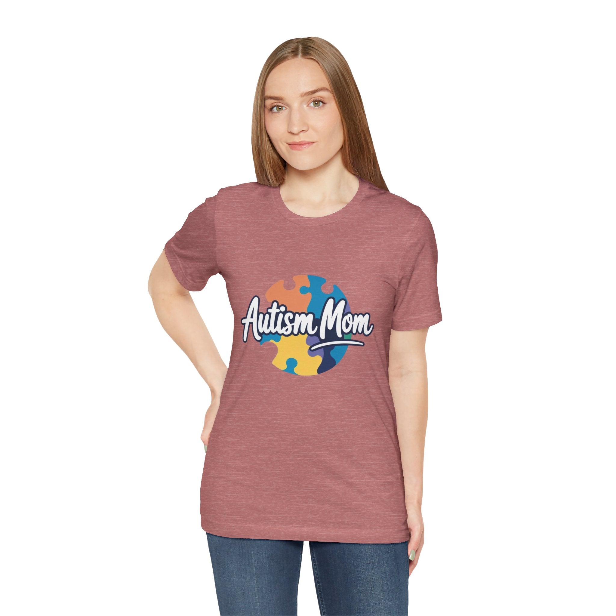 Autism Mom Short Sleeve Tee - Supportive Gift for Moms, Puzzle Design, Casual Everyday Wear, Awareness Apparel, Birthday Gift