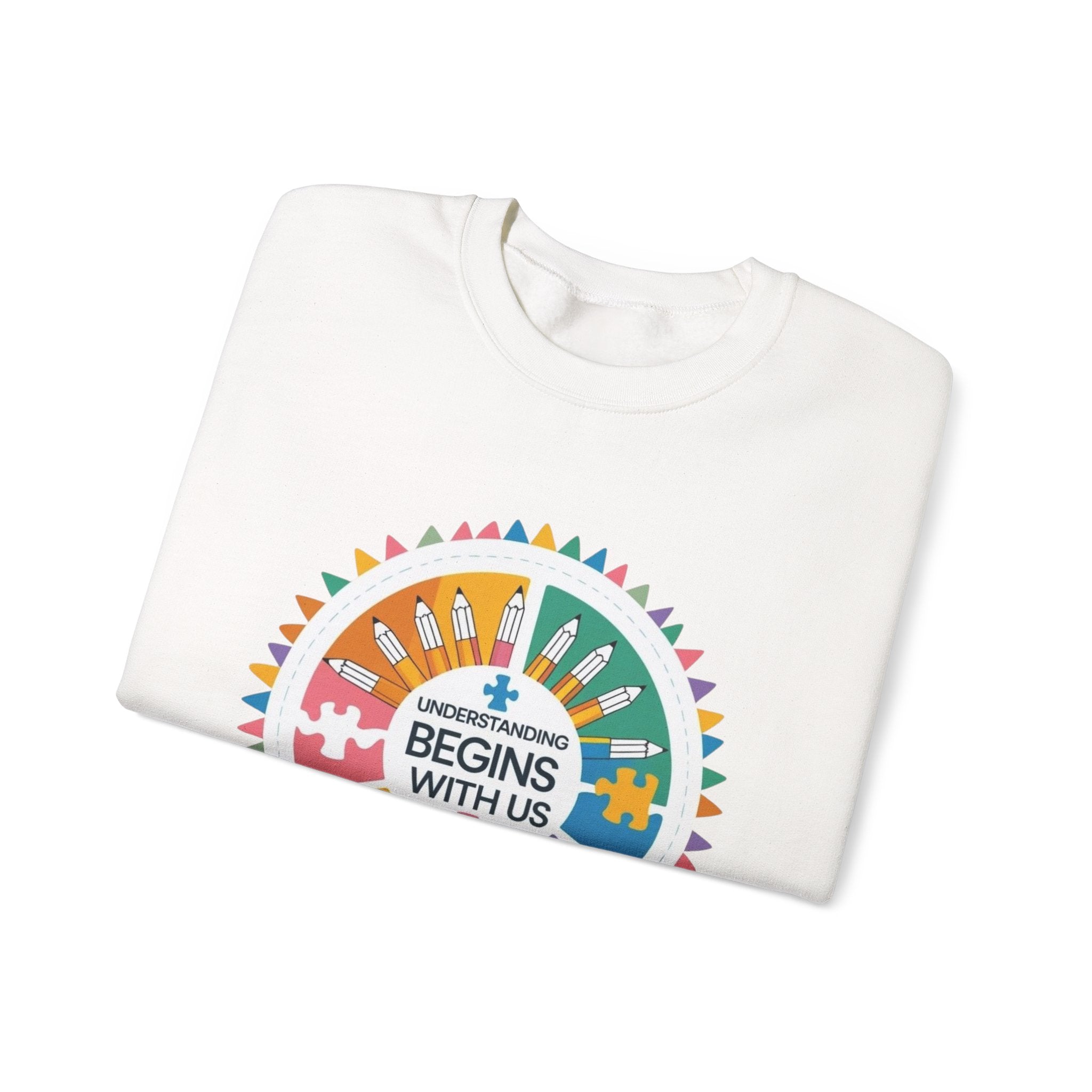 Colorful Puzzle Design Crewneck Sweatshirt - Cozy Gift for Awareness Support, Social Causes, Team Spirit, Soft Pullover