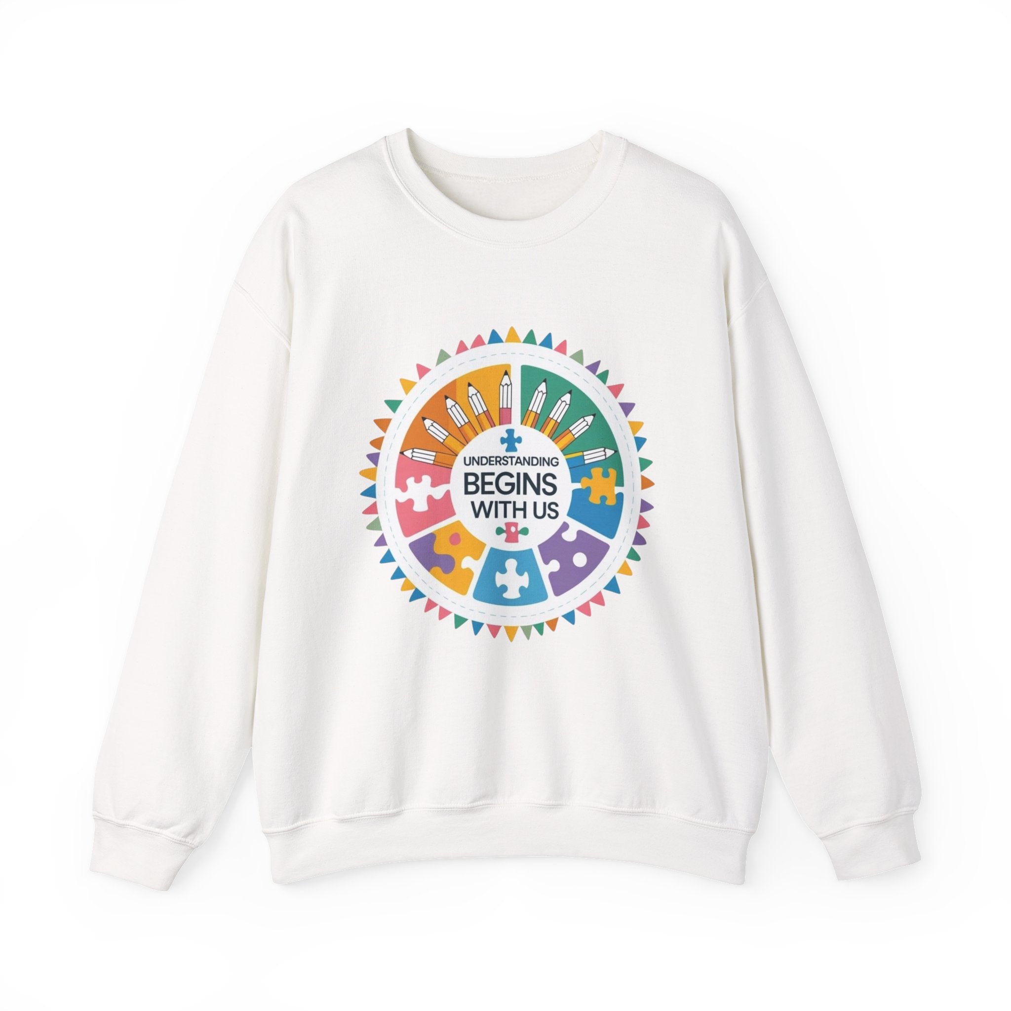 Colorful Puzzle Design Crewneck Sweatshirt - Cozy Gift for Awareness Support, Social Causes, Team Spirit, Soft Pullover