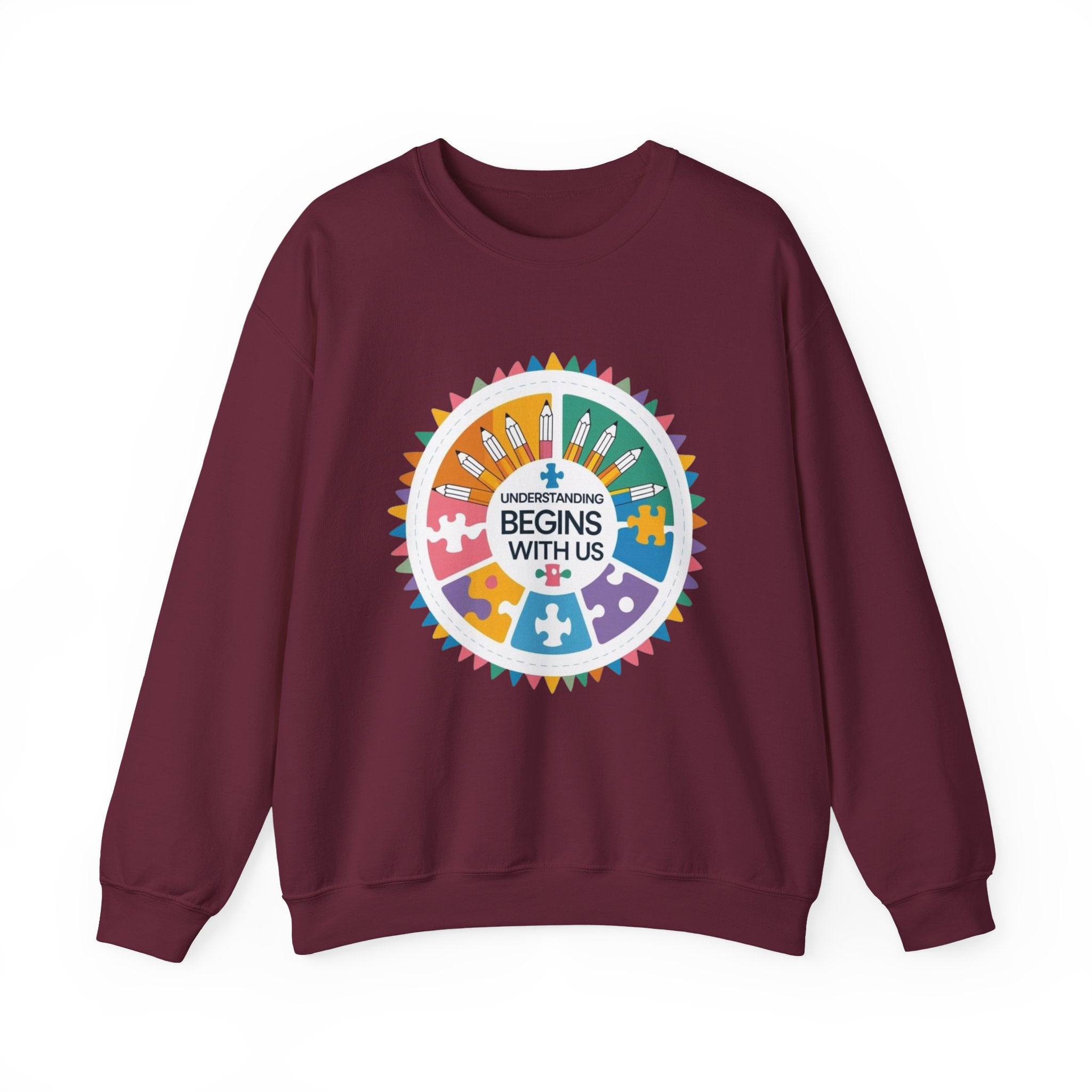 Colorful Puzzle Design Crewneck Sweatshirt - Cozy Gift for Awareness Support, Social Causes, Team Spirit, Soft Pullover