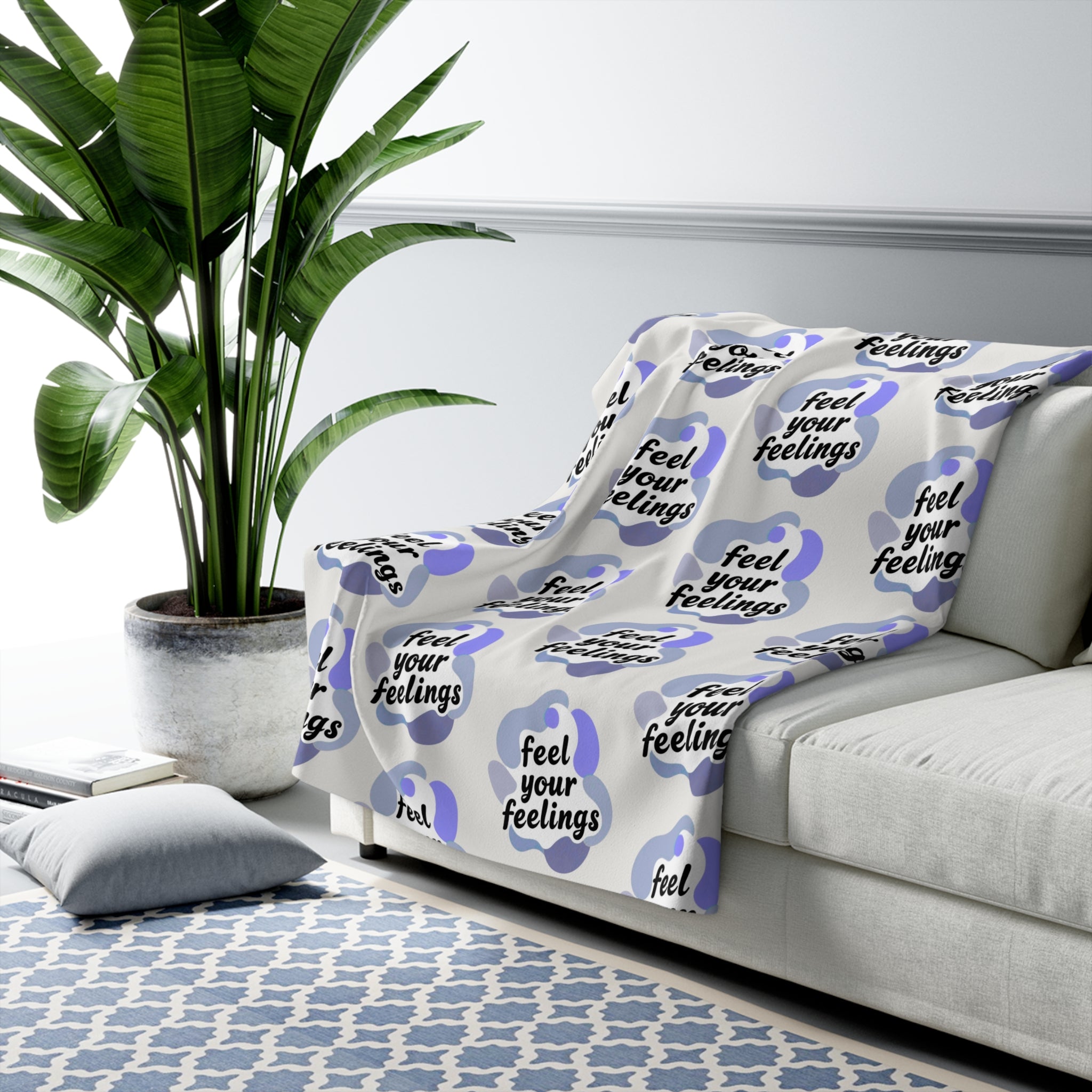 Cozy Sherpa Fleece Blanket, Feel Your Feelings Blanket, Emotional Support Gift, Soft Throw Blanket, Relaxing Home Decor, Self-Care Items