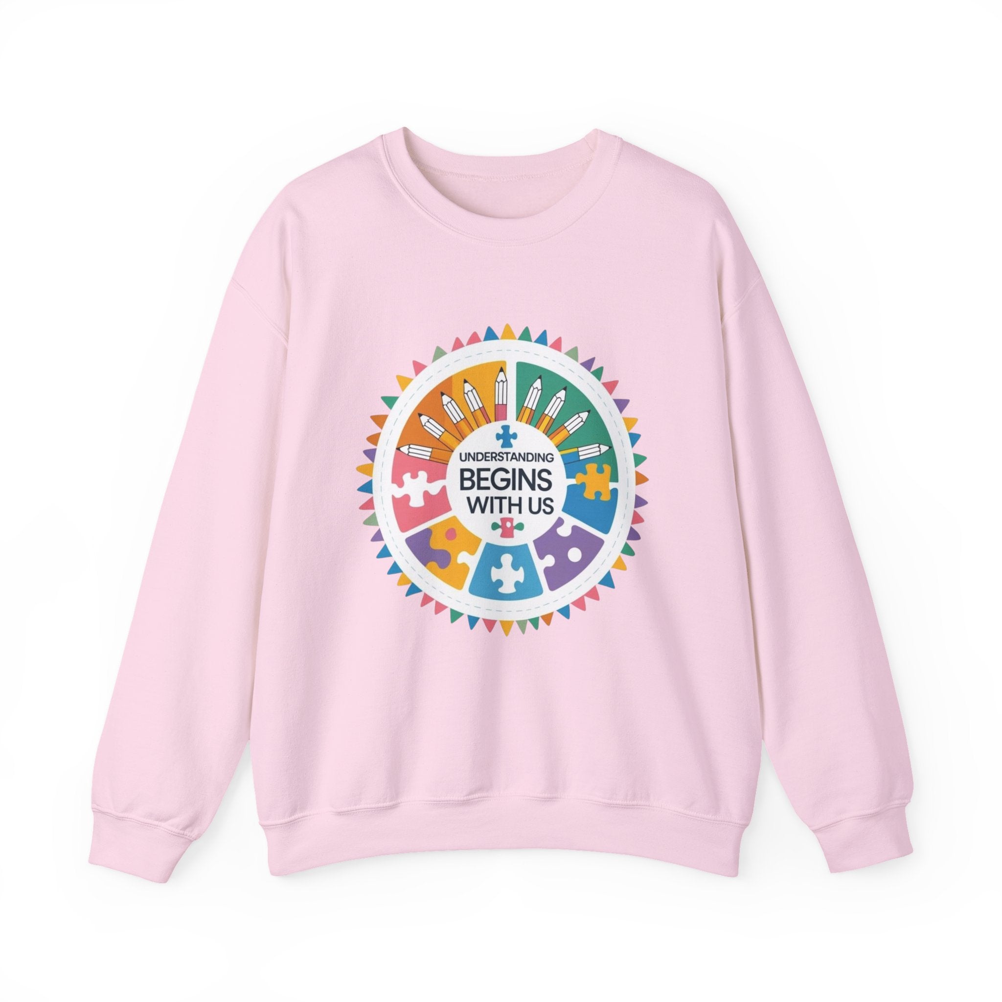 Colorful Puzzle Design Crewneck Sweatshirt - Cozy Gift for Awareness Support, Social Causes, Team Spirit, Soft Pullover