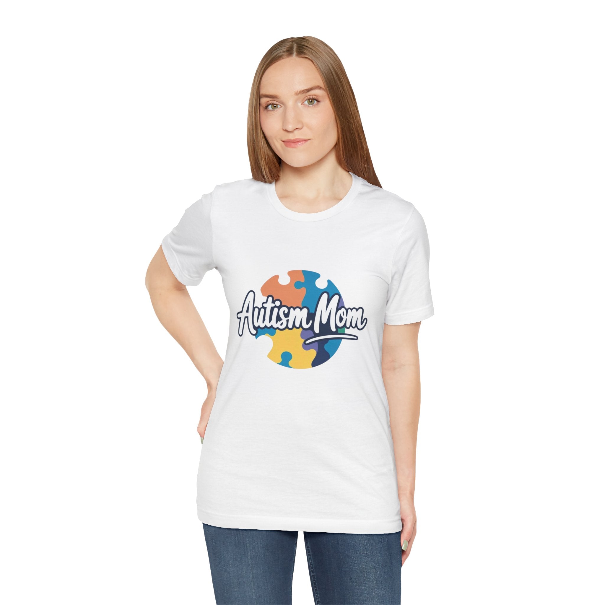 Autism Mom Short Sleeve Tee - Supportive Gift for Moms, Puzzle Design, Casual Everyday Wear, Awareness Apparel, Birthday Gift