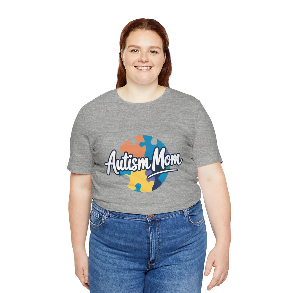Autism Mom Short Sleeve Tee - Supportive Gift for Moms, Puzzle Design, Casual Everyday Wear, Awareness Apparel, Birthday Gift