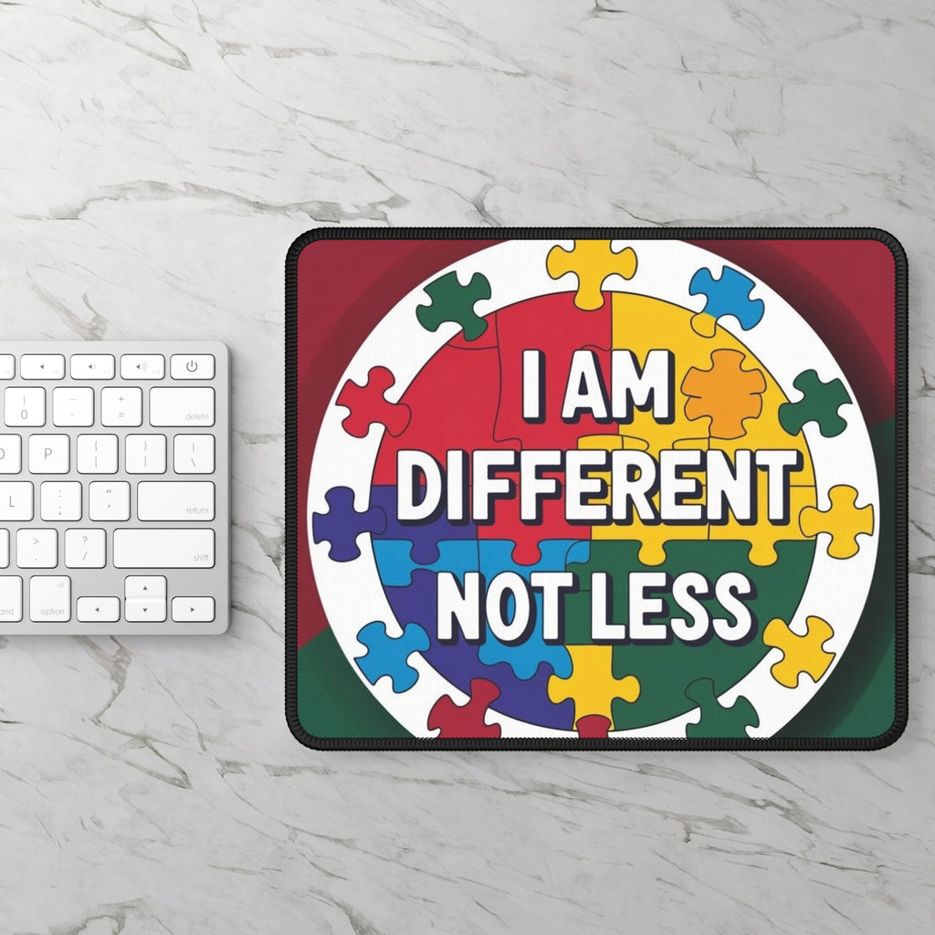 Inclusive Gaming Mouse Pad - I Am Different Not Less, Gamer Gift, Puzzle Piece Art, Autism Awareness, Desk Accessory, Unique Mousepad