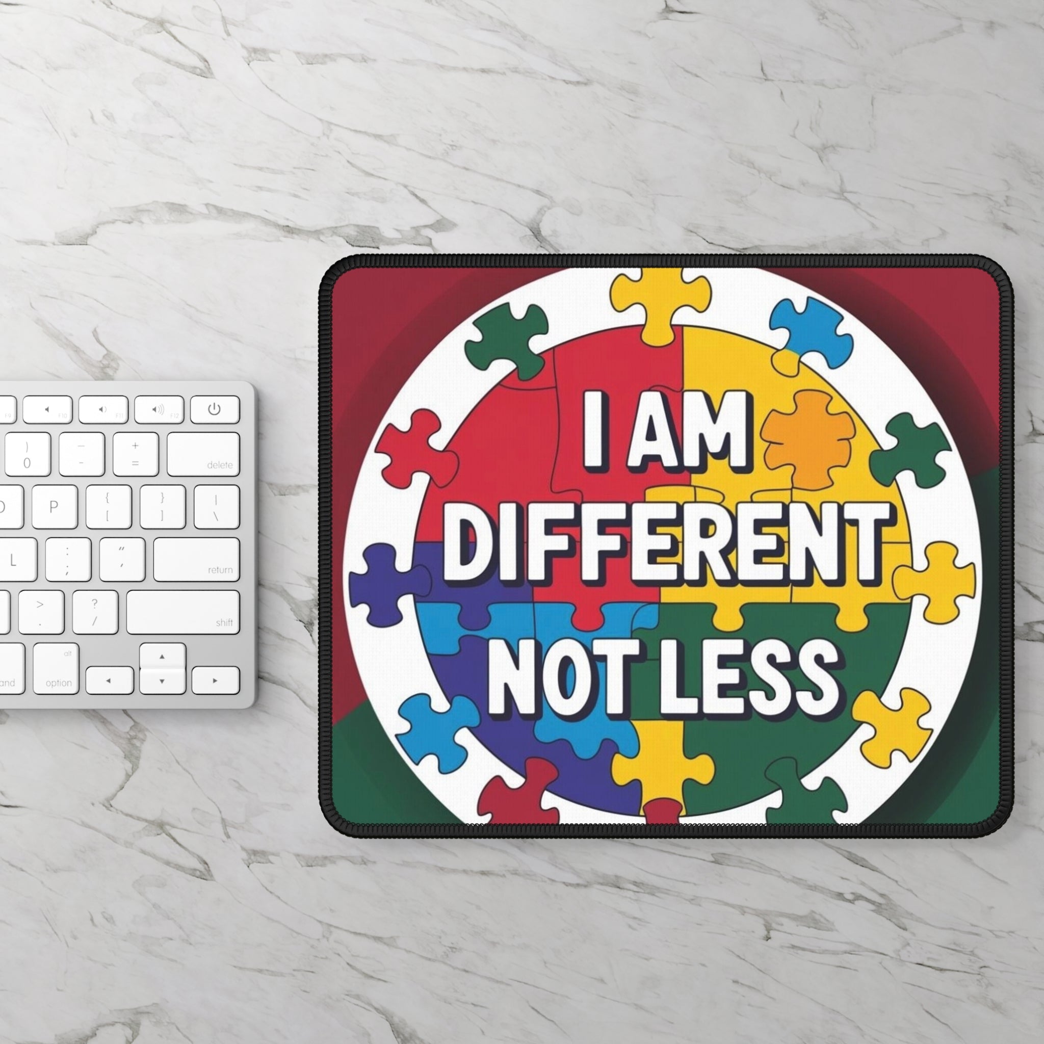 Inclusive Gaming Mouse Pad - I Am Different Not Less, Gamer Gift, Puzzle Piece Art, Autism Awareness, Desk Accessory, Unique Mousepad